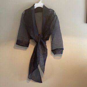 Adrianna Papell Sheer Navy Wrap Top